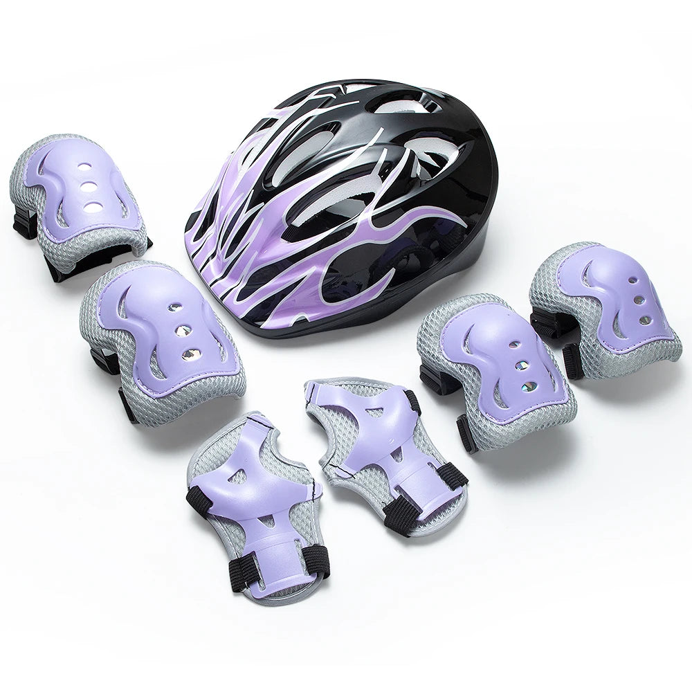 Kinder Schutzausrüstung 7-teilig – Helm + Knie- & Ellbogenschoner + Handgelenkschutz für Skateboard, Fahrrad & Roller