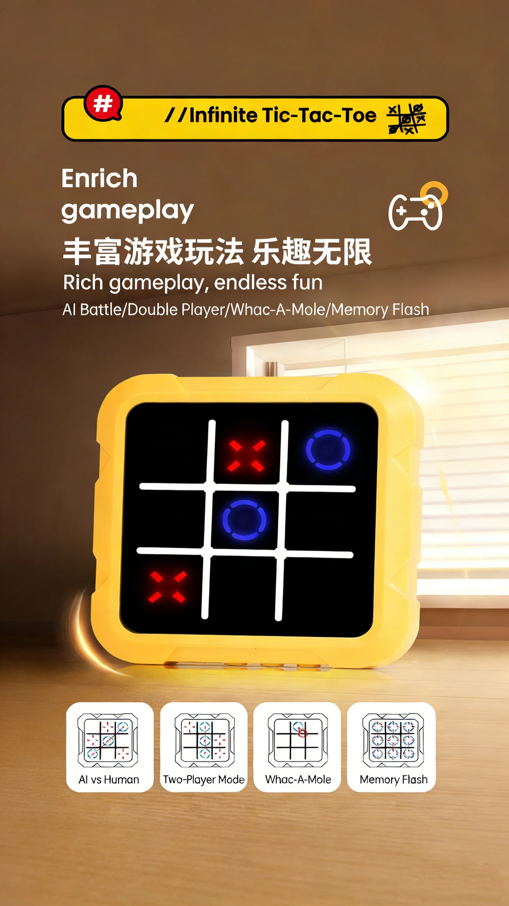 Elektronisches Tic-Tac-Toe Schachbrett – Interaktives Strategiespiel für Kinder & Familie