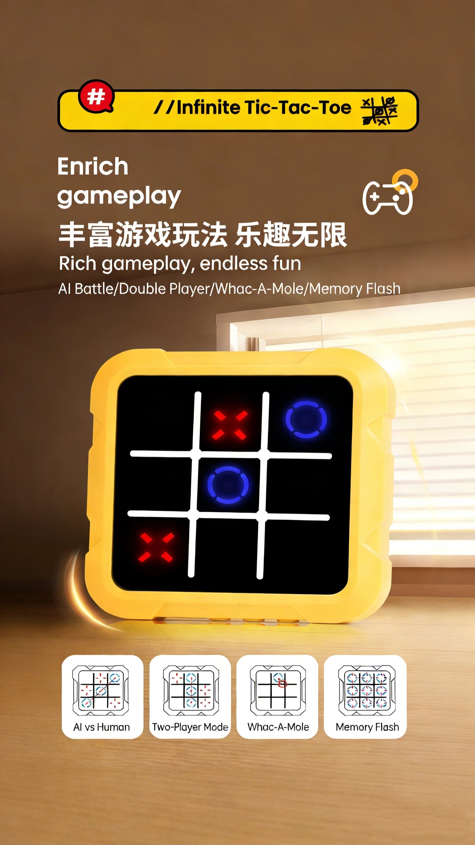 Elektronisches Tic-Tac-Toe Schachbrett – Interaktives Strategiespiel für Kinder & Familie