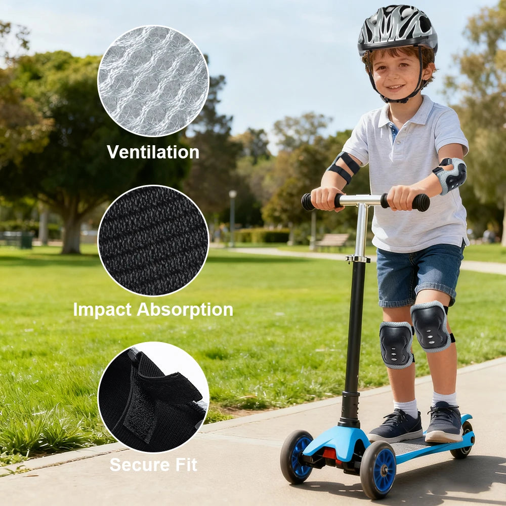 Kinder Schutzausrüstung 7-teilig – Helm + Knie- & Ellbogenschoner + Handgelenkschutz für Skateboard, Fahrrad & Roller